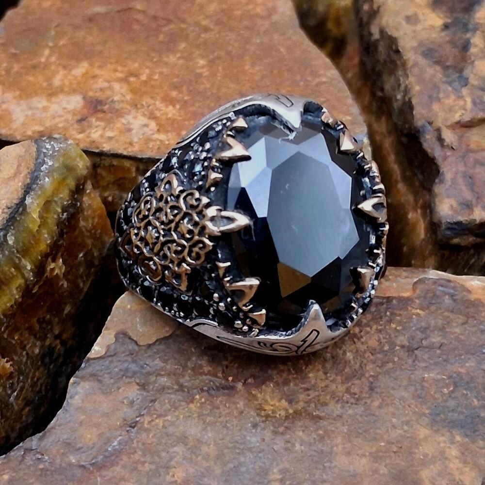 Big Men’s Black Onyx Ring Size 11 Sterling Silver Gold Vermeil Statement Gothic